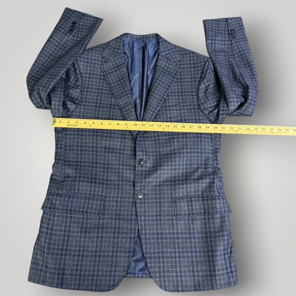 Kiton 100% Cashmere Sport‎ Coat Mens 42R Blue Grey Plaid Blazer Italy Boyd's
